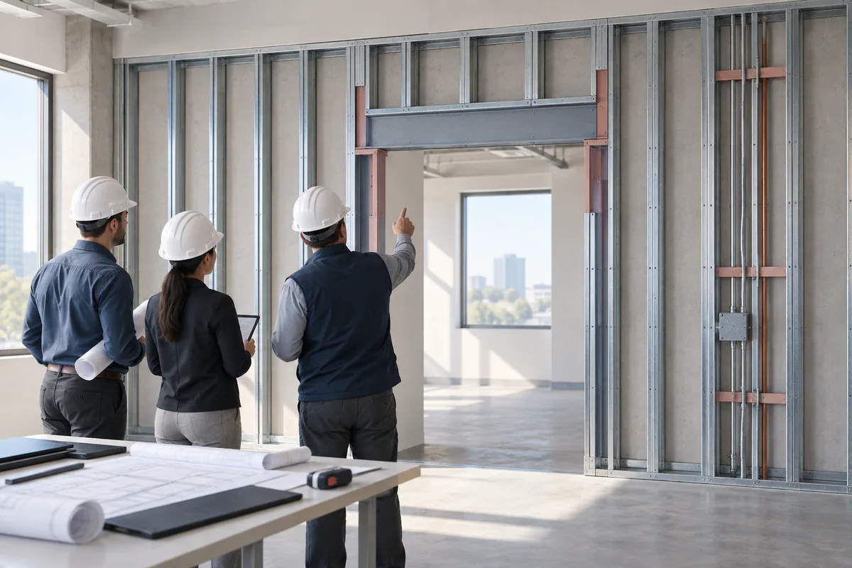 An existing bearing wall with a proposed opening and separate reviewed support concept, no demolition in progress.
