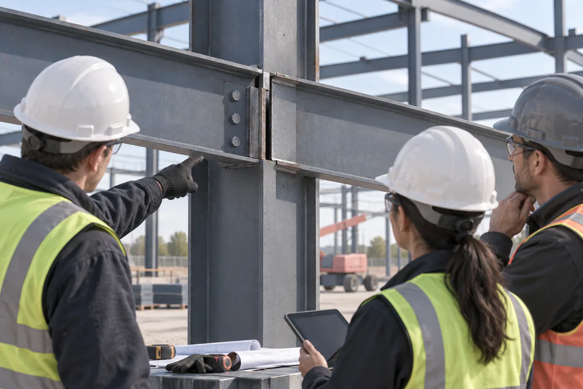 A proposed field-weld location on a steel fit-up discrepancy isolated for review, with equipment idle and no welding underway.