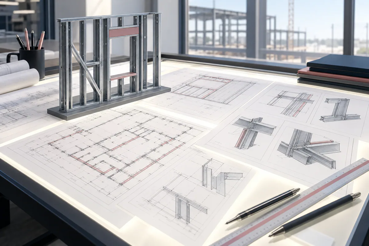 Ilustración conceptual sobre Revisión de planos de estructuras de acero: proceso práctico de coordinación.