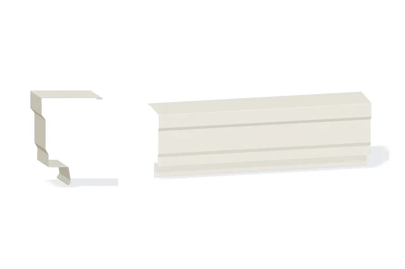 Edgecraft Southern Std. High Eave Trim - PBR, BattenLok HS, SuperLok, Double-Lok, Ultra-Dek Roof with 3" Wall Panel — Product reference illustration. The shown finish and dimensions are representative; refer to the selected product options.