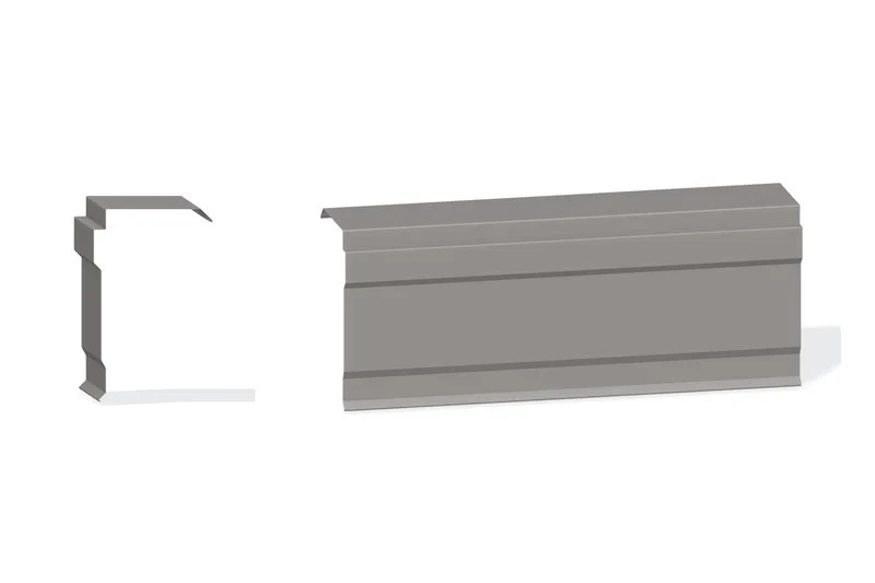 Edgecraft Northern Lg. Rake Trim - PBR Roof 3/4" Thru 3" From Steel Line with 3/4" Thru 1-3/4" Wall Panel — Product reference illustration. The shown finish and dimensions are representative; refer to the selected product options.