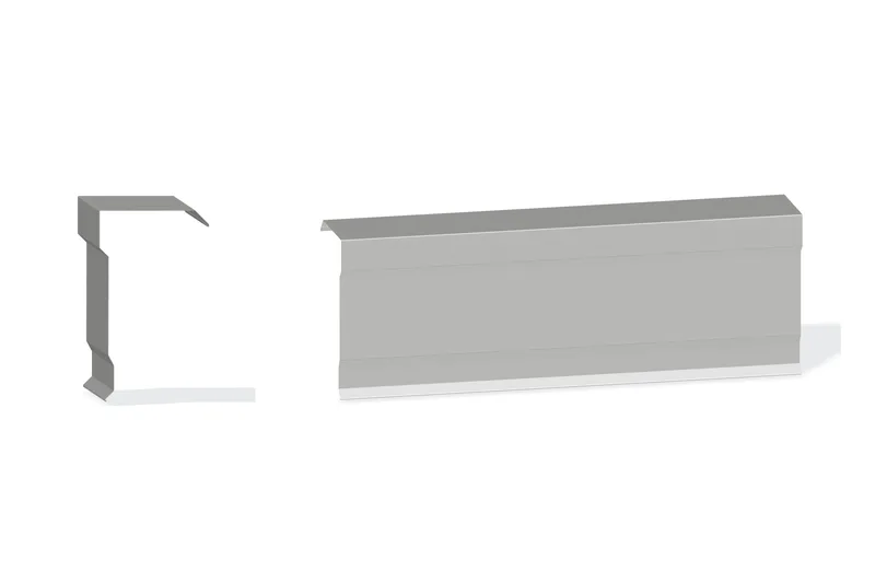Edgecraft Southern Lg. Mitered Rake Trim - PBR Roof At Steel Line Up To 3/4" with 3" Wall Panel — Product reference illustration. The shown finish and dimensions are representative; refer to the selected product options.