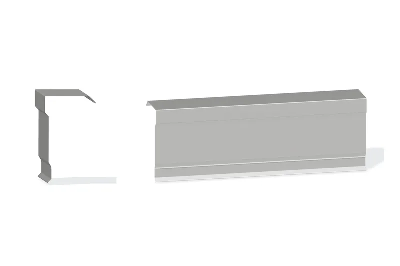 Edgecraft Southern Lg. Rake Trim - PBR Roof At Steel Line Up To 3/4" with 3" Wall Panel — Product reference illustration. The shown finish and dimensions are representative; refer to the selected product options.