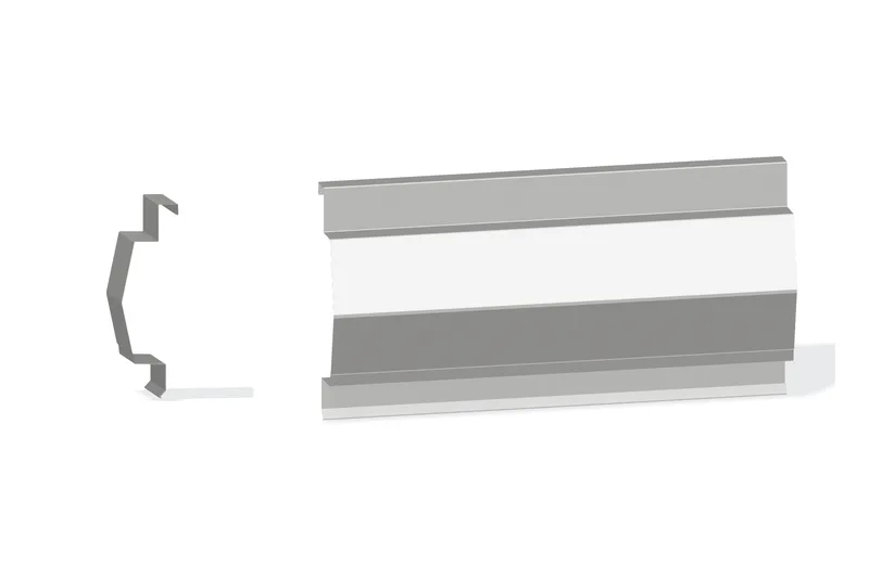 Sculptured Northern Lg. Rake Trim - Double-Lok, Ultra-Dek Roof At Steel Line with 1-1/4" Wall Panel — Product reference illustration. The shown finish and dimensions are representative; refer to the selected product options.