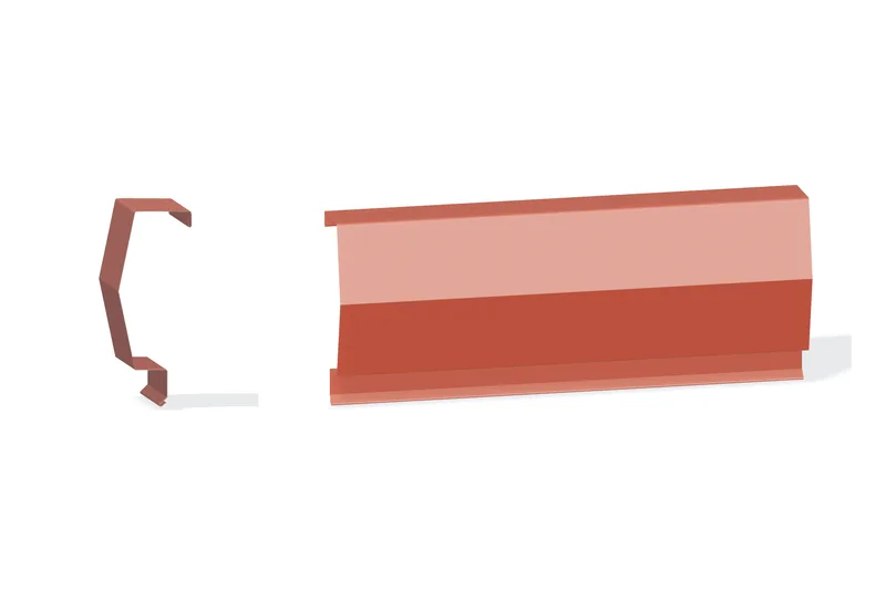 Sculptured Southern Lg. MItered Rake Trim - Roof At Steel Line with 1-1/4" Wall Panel — Product reference illustration. The shown finish and dimensions are representative; refer to the selected product options.
