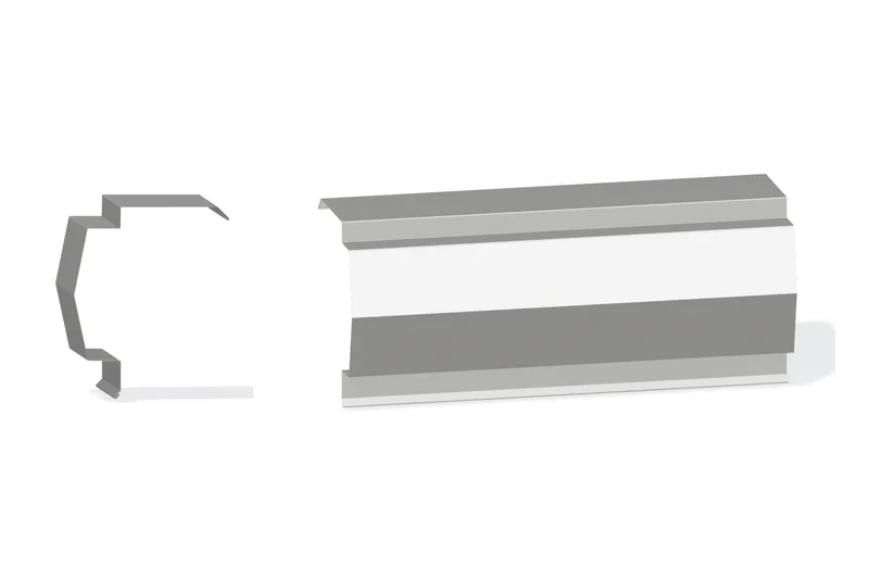 Sculptured Northern Lg. Mitered Rake Trim - PBR Roof 3/4" Thru 3" From Steel Line with 3/4" Thru 1-3/4" Wall Panel — Product reference illustration. The shown finish and dimensions are representative; refer to the selected product options.