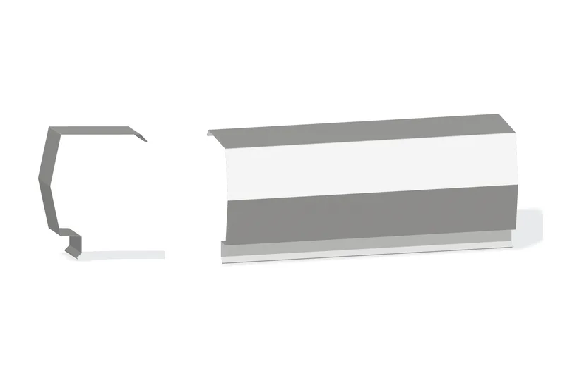 Sculptured Southern Lg. Mitered Rake Trim - PBR Roof 3/4" Thru 3" From Steel Line with 3/4" Thru 1-3/4" Wall Panel — Product reference illustration. The shown finish and dimensions are representative; refer to the selected product options.