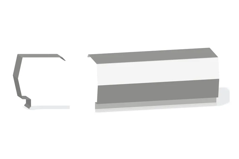 Sculptured Southern Lg. Mitered Rake Trim - PBR Roof 3/4" Thru 3" From Steel Line with 3" Wall Panel — Product reference illustration. The shown finish and dimensions are representative; refer to the selected product options.