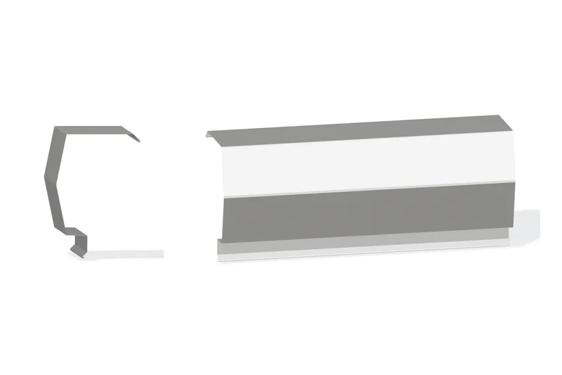 Sculptured Southern Lg. Mitered Rake Trim - PBR Roof At Steel Line Up To 3/4" with 3" Wall Panel — Product reference illustration. The shown finish and dimensions are representative; refer to the selected product options.