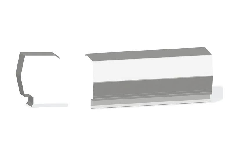 Sculptured Southern Lg. Rake Trim - PBR Roof 3/4" Thru 3" From Steel Line with 3/4" Thru 1-3/4" Wall Panel — Product reference illustration. The shown finish and dimensions are representative; refer to the selected product options.