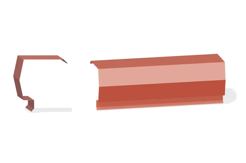 Sculptured Southern Std. Mitered Rake Trim - PBR Roof 3/4" Thru 3" From Steel Line with 3/4" Thru 1-3/4" Wall Panel — Product reference illustration. The shown finish and dimensions are representative; refer to the selected product options.